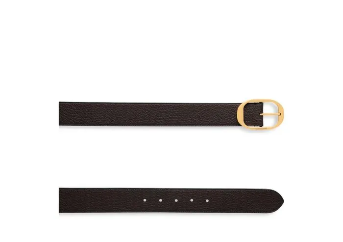 Men Belts Tom Ford Grain Leather Oval Belt Chocolate