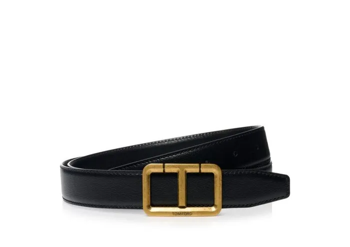 Men Belts Tom Ford Printed Grain Leather Scored T Belt Black