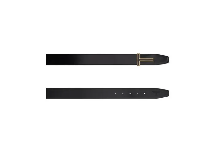Men Belts Tom Ford Smooth Leather Enamel Insert T Belt Black