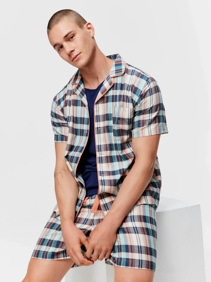 Men Black Check Short Sleeve Set Multi Peter Alexander Sets