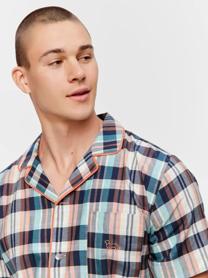 Men Black Check Short Sleeve Set Multi Peter Alexander Sets