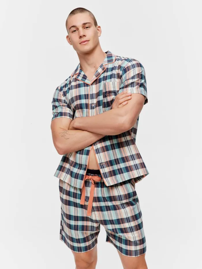 Men Black Check Short Sleeve Set Multi Peter Alexander Sets