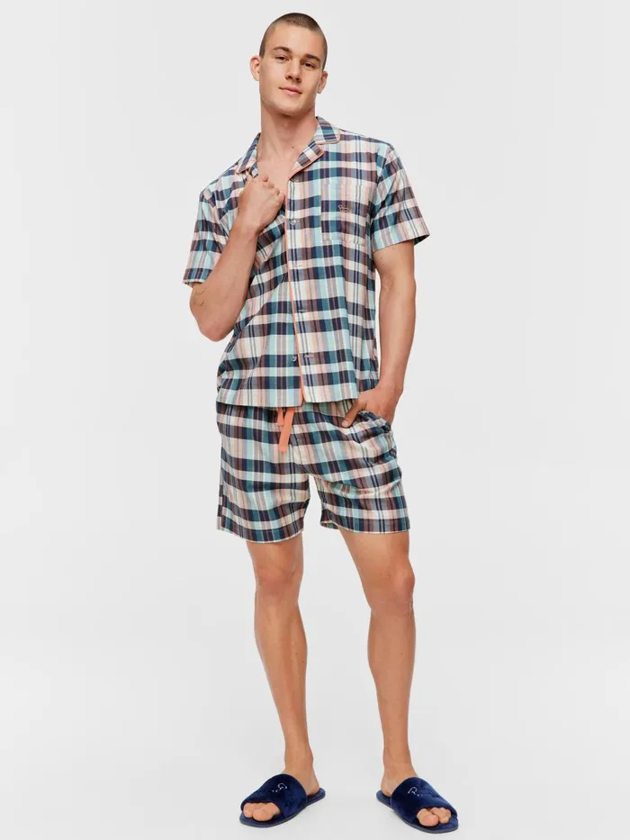 Men Black Check Short Sleeve Set Multi Peter Alexander Sets