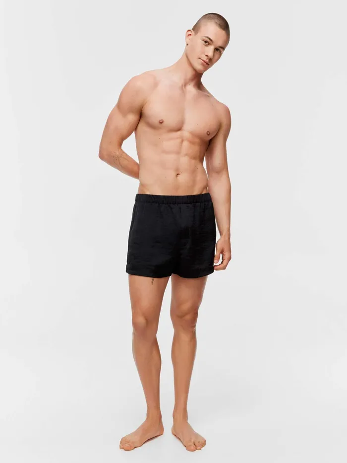 Men Black Satin Boxer Short Black Peter Alexander Satin