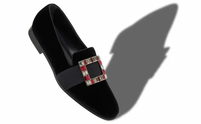 Men Black Velvet Jewel Buckle Loafers Manolo Blahnik Loafers