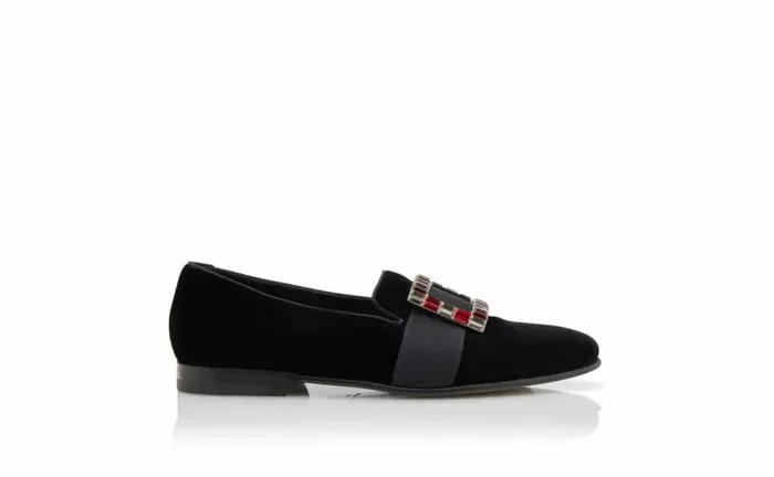 Men Black Velvet Jewel Buckle Loafers Manolo Blahnik Loafers