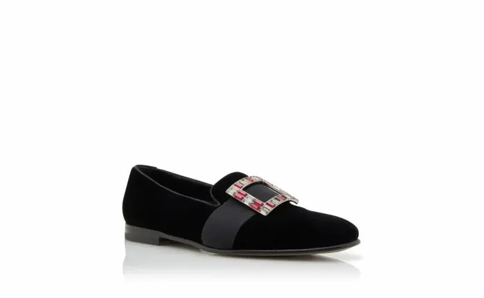 Men Black Velvet Jewel Buckle Loafers Manolo Blahnik Loafers