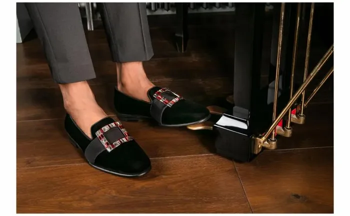 Men Black Velvet Jewel Buckle Loafers Manolo Blahnik Loafers