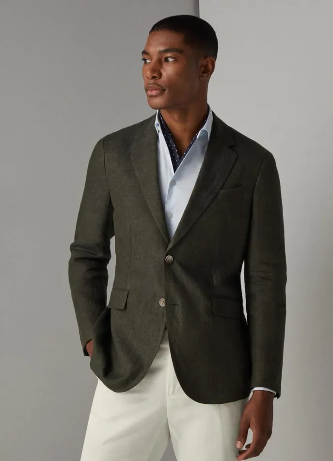 Men Blazers Hackett London Classic Fit Linen Blazer Khaki