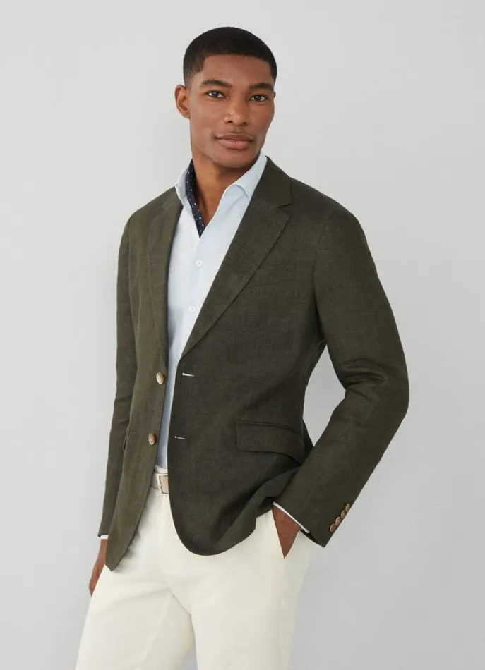 Men Blazers Hackett London Classic Fit Linen Blazer Khaki