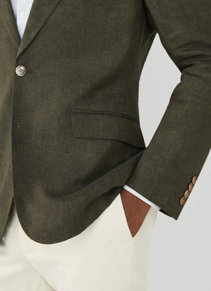 Men Blazers Hackett London Classic Fit Linen Blazer Khaki