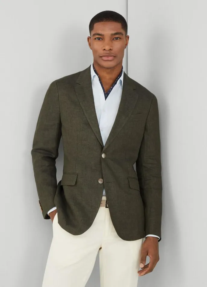 Men Blazers Hackett London Classic Fit Linen Blazer Khaki