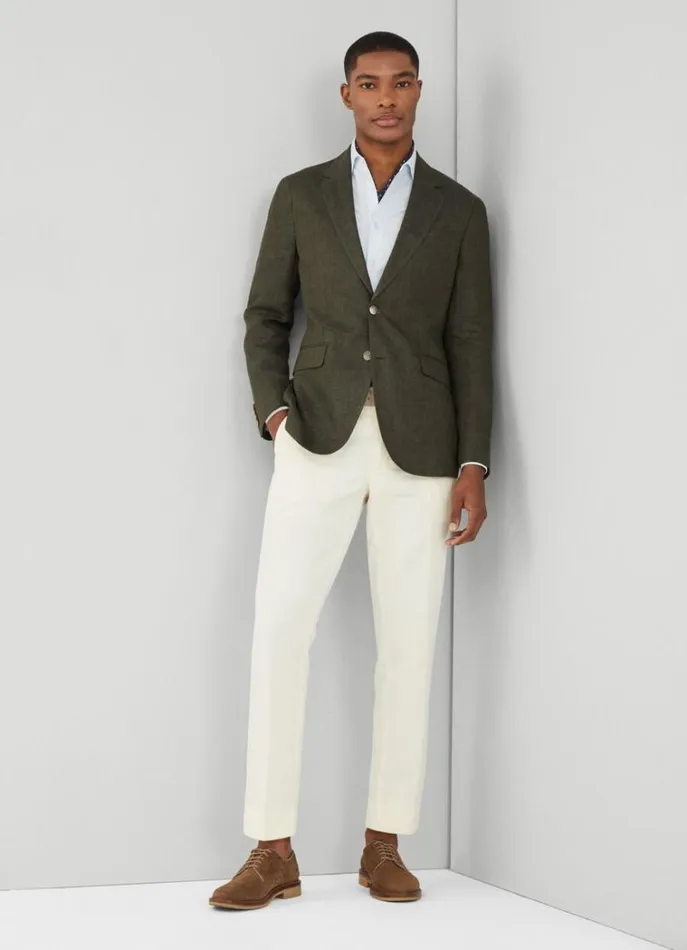Men Blazers Hackett London Classic Fit Linen Blazer Khaki