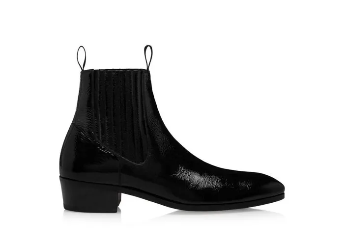 Men Boots Tom Ford Crackled Patent Bailey Chelsea Boot Black