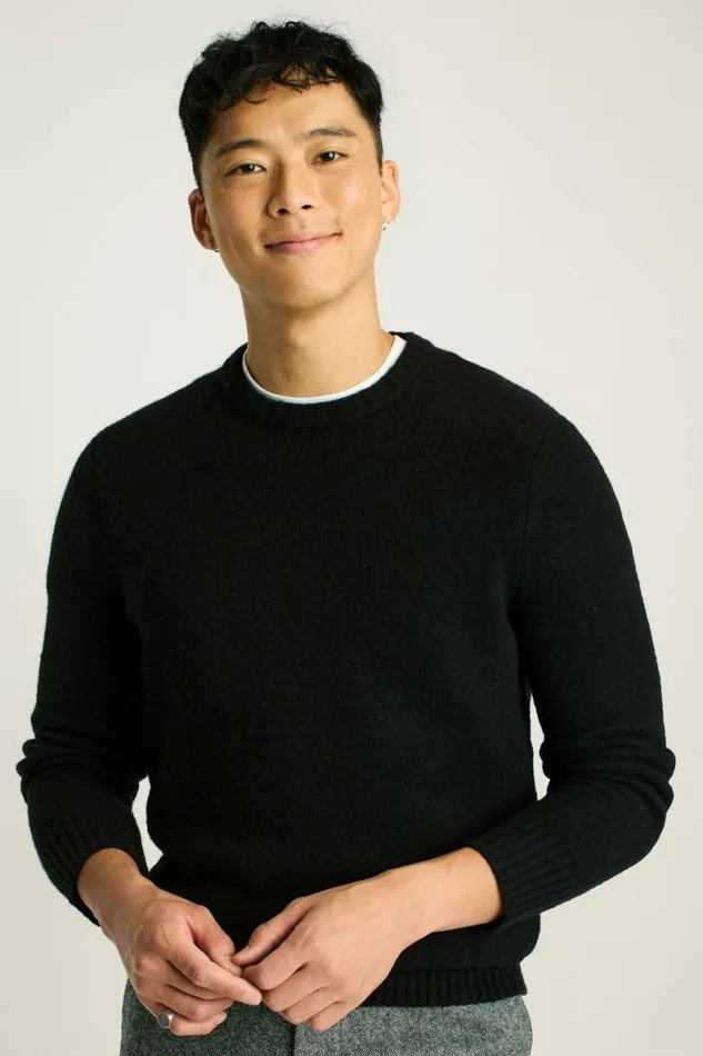 Men Boucle Crew Neck Sweater Black Bonobos Crew and VNeck Sweaters