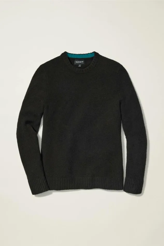 Men Boucle Crew Neck Sweater Black Bonobos Crew and VNeck Sweaters
