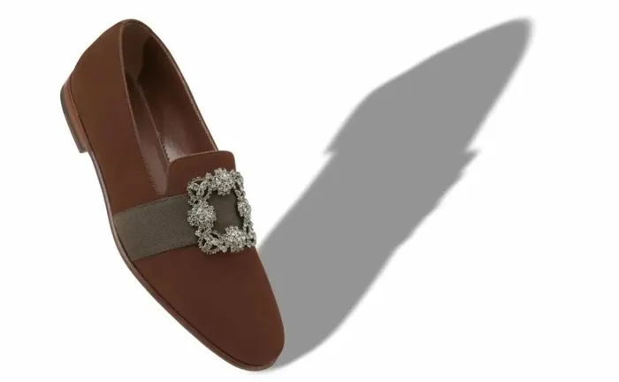 Men Brown Suede Jewel Buckle Loafers Manolo Blahnik Loafers