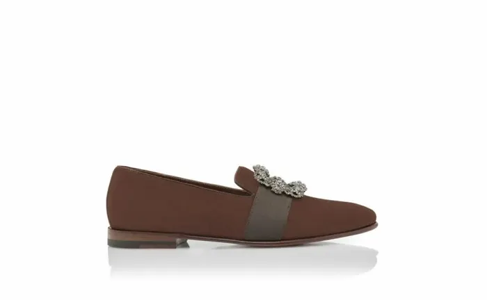 Men Brown Suede Jewel Buckle Loafers Manolo Blahnik Loafers