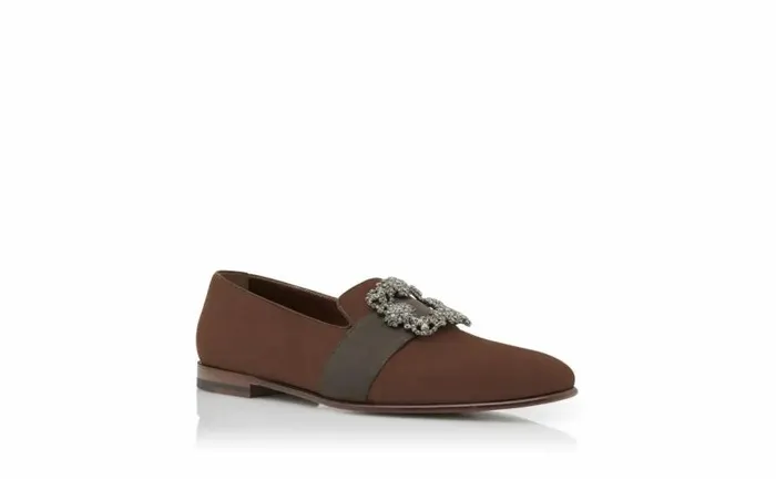 Men Brown Suede Jewel Buckle Loafers Manolo Blahnik Loafers