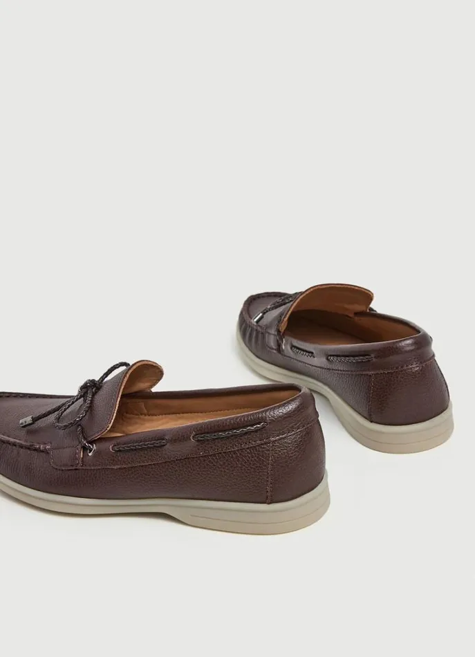 Men Casual Shoes Hackett London Nautical Leather Loafers Dark Brown