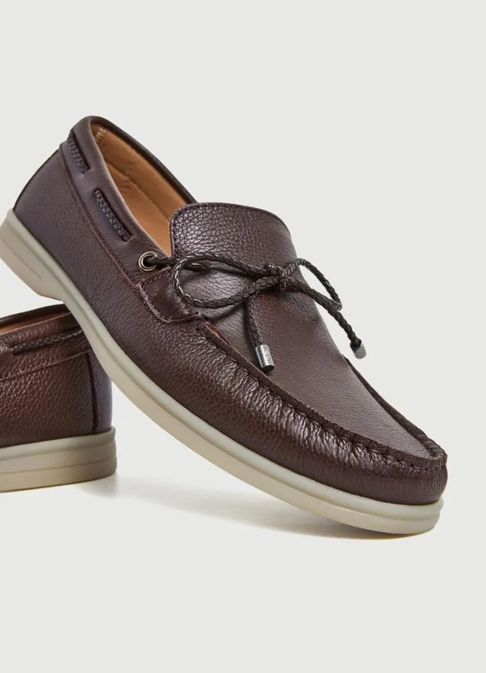 Men Casual Shoes Hackett London Nautical Leather Loafers Dark Brown