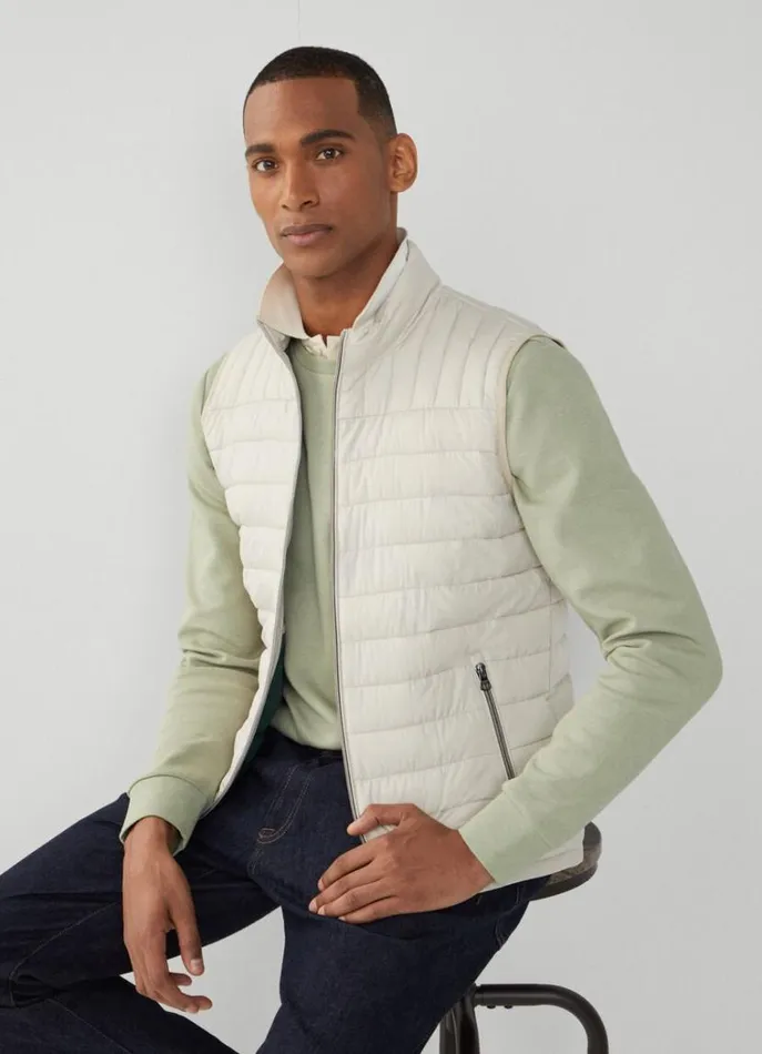 Men Coats and Jackets Hackett London Ultralight Padded Gilet Sand Beige