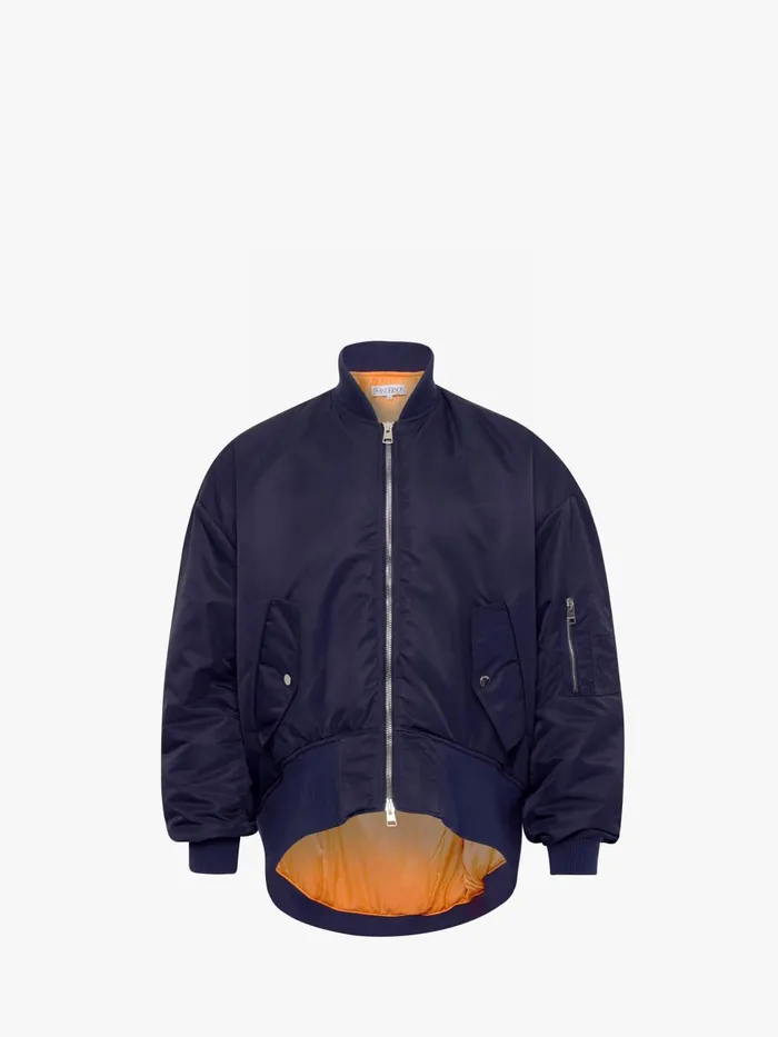 Men Coats and Jackets JW Anderson CURVED HEM OVERSIZED BOMBER JACKET Navy