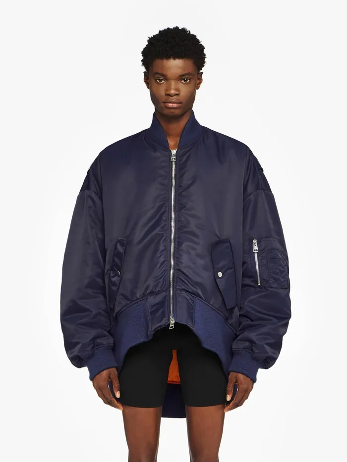 Men Coats and Jackets JW Anderson CURVED HEM OVERSIZED BOMBER JACKET Navy