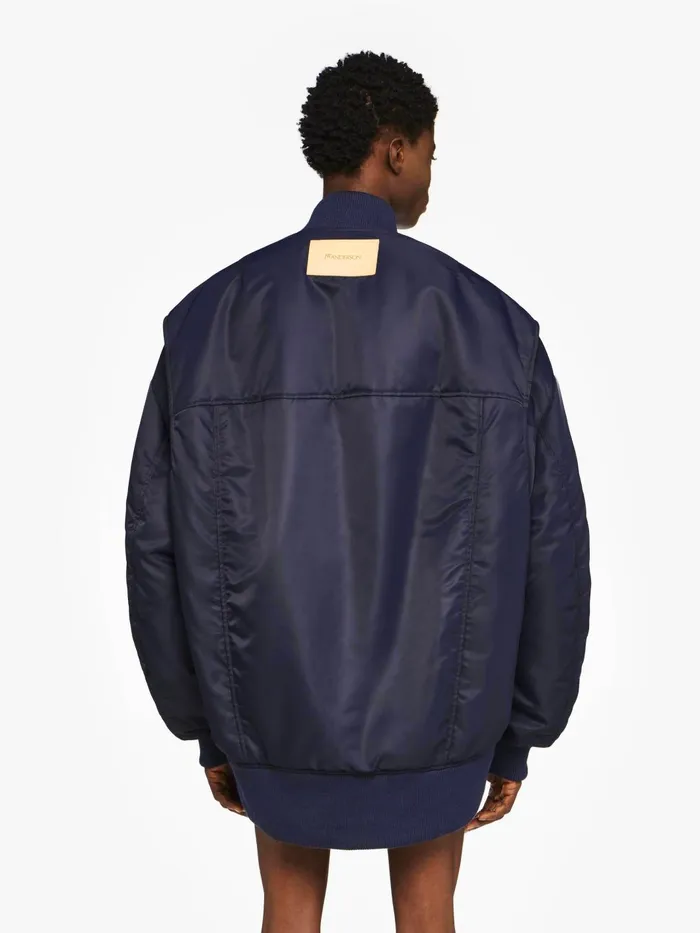 Men Coats and Jackets JW Anderson CURVED HEM OVERSIZED BOMBER JACKET Navy