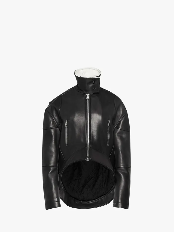 Men Coats and Jackets JW Anderson CURVED LEATHER HEM HIGH NECK JACKET Black