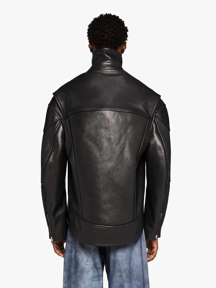 Men Coats and Jackets JW Anderson CURVED LEATHER HEM HIGH NECK JACKET Black Men Coats and Jackets JW Anderson CURVED LEATHER HEM HIGH NECK JACKET Black