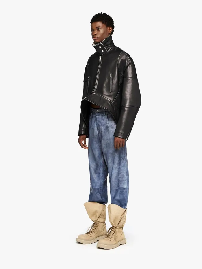 Men Coats and Jackets JW Anderson CURVED LEATHER HEM HIGH NECK JACKET Black Men Coats and Jackets JW Anderson CURVED LEATHER HEM HIGH NECK JACKET Black