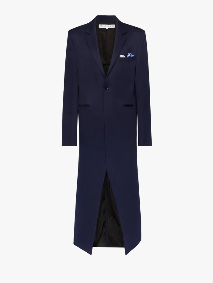 Men Coats and Jackets JW Anderson LONG COAT WITH SATIN HANDKERCHIEF Navy