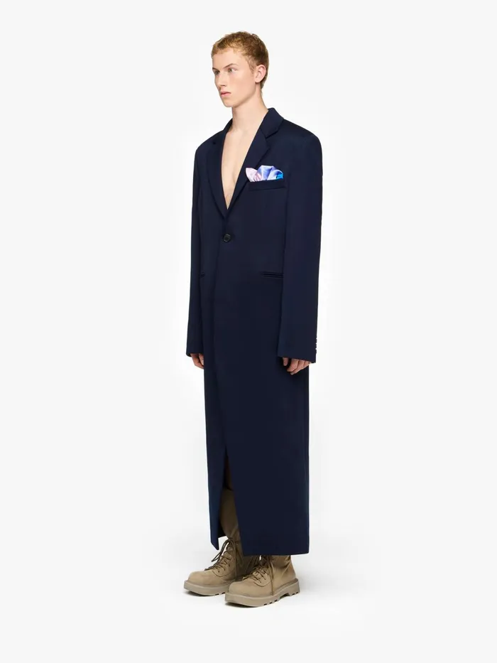 Men Coats and Jackets JW Anderson LONG COAT WITH SATIN HANDKERCHIEF Navy