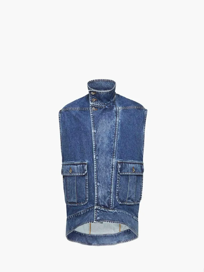 Men Coats and Jackets JW Anderson OVERSIZED SLEEVELESS HIGH NECK JACKET Mid Blue Men Coats and Jackets JW Anderson OVERSIZED SLEEVELESS HIGH NECK JACKET Mid Blue