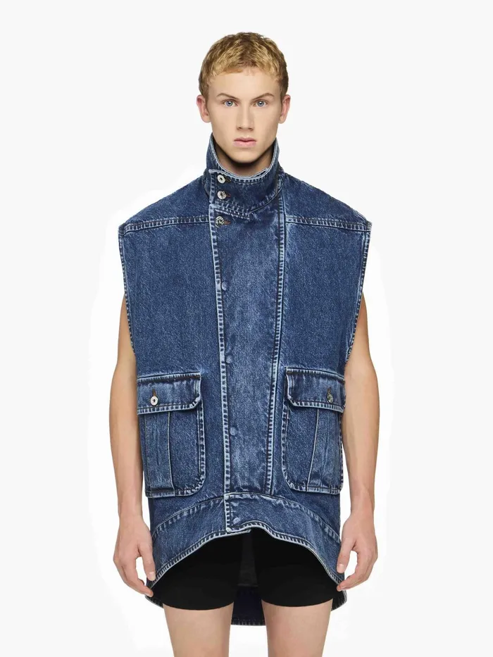 Men Coats and Jackets JW Anderson OVERSIZED SLEEVELESS HIGH NECK JACKET Mid Blue