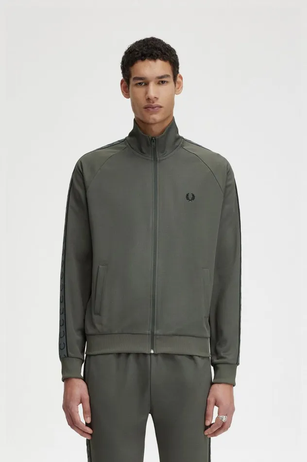 Men Contrast Tape Track Jacket Field Greenblack Fred Perry Track Jackets