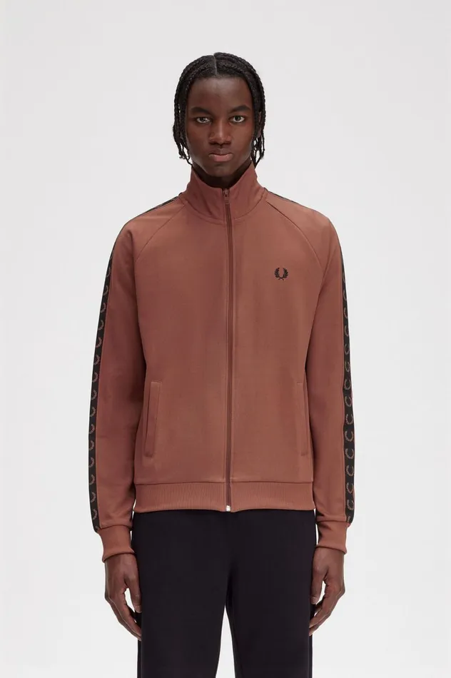 Men Contrast Tape Track Jacket Whisky Brownblack Fred Perry Track Jackets