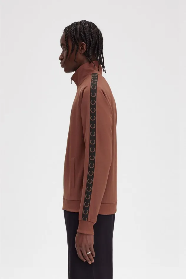 Men Contrast Tape Track Jacket Whisky Brownblack Fred Perry Track Jackets