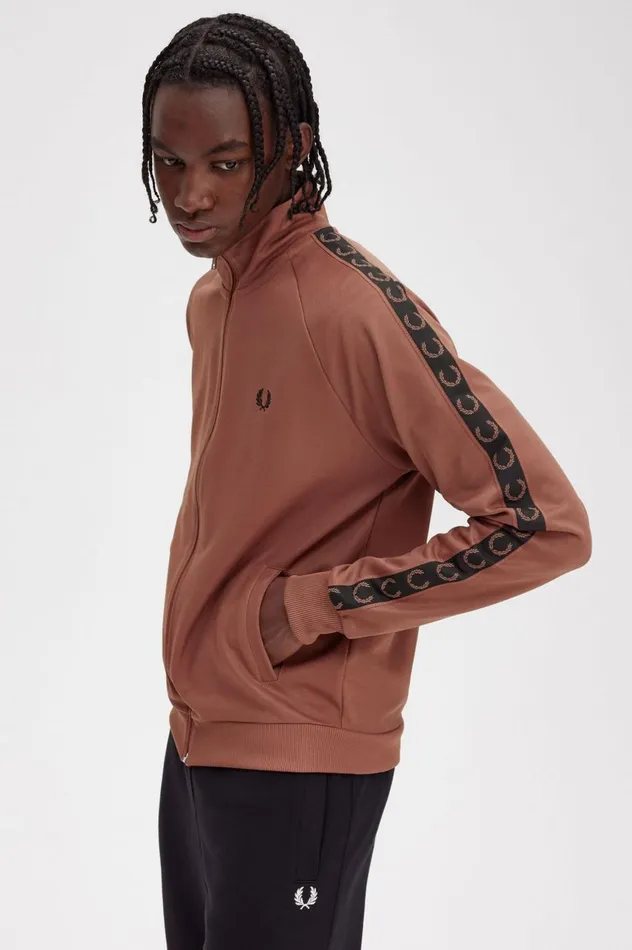 Men Contrast Tape Track Jacket Whisky Brownblack Fred Perry Track Jackets