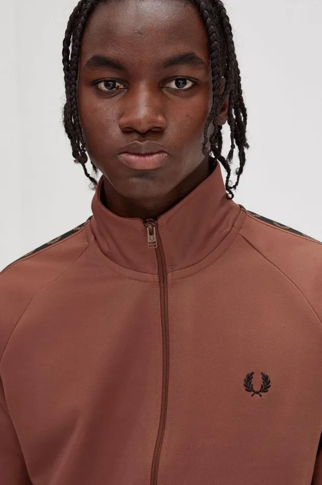 Men Contrast Tape Track Jacket Whisky Brownblack Fred Perry Track Jackets