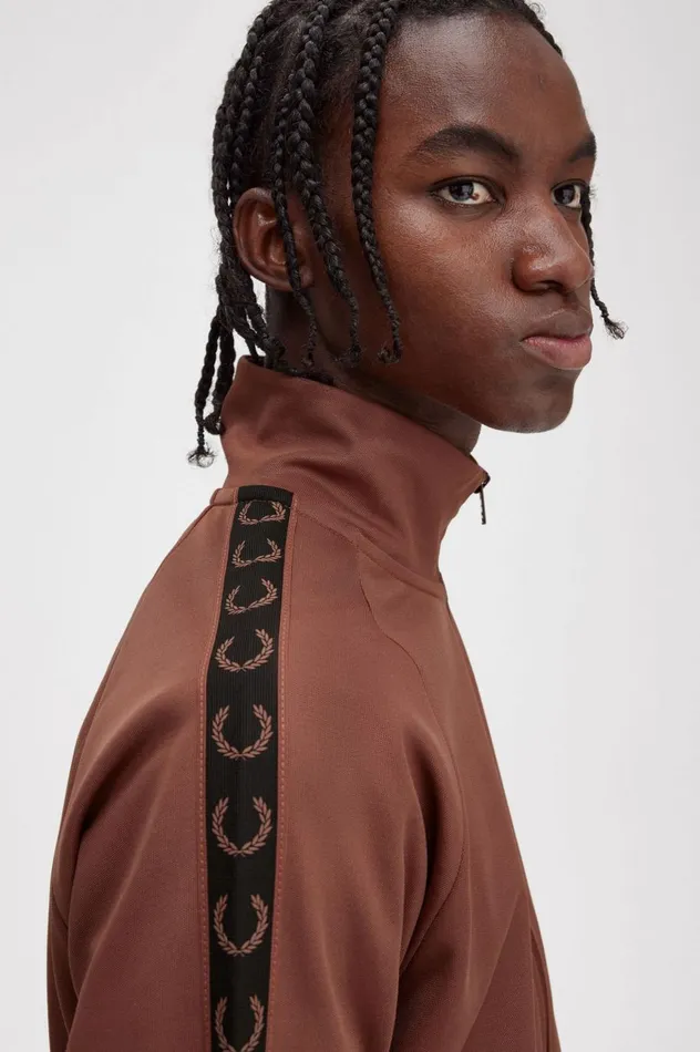 Men Contrast Tape Track Jacket Whisky Brownblack Fred Perry Track Jackets