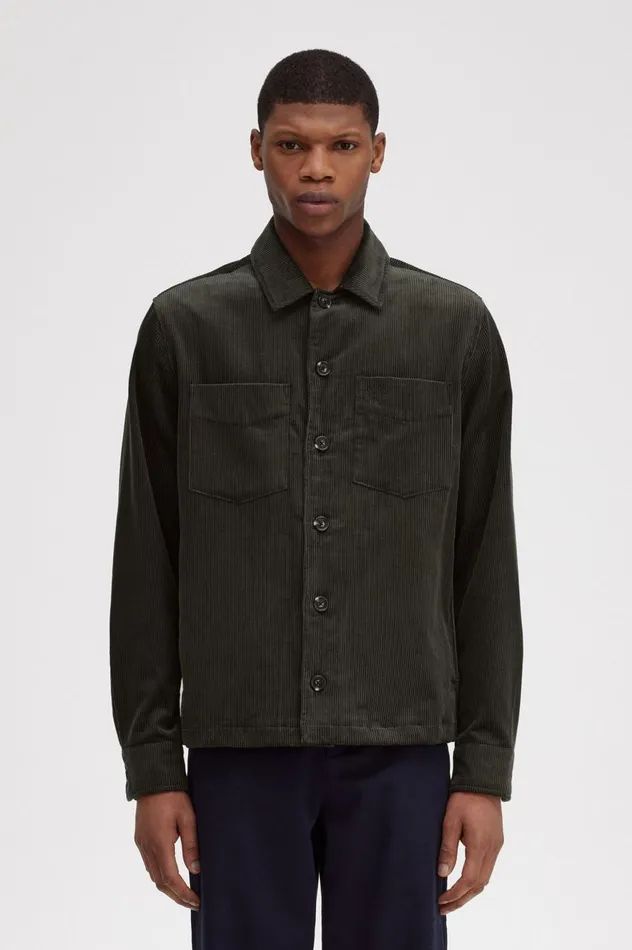 Men Cord Overshirt Field Green Fred Perry Overshirts