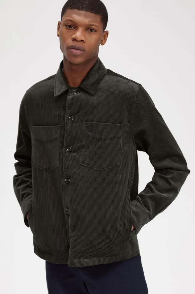 Men Cord Overshirt Field Green Fred Perry Overshirts