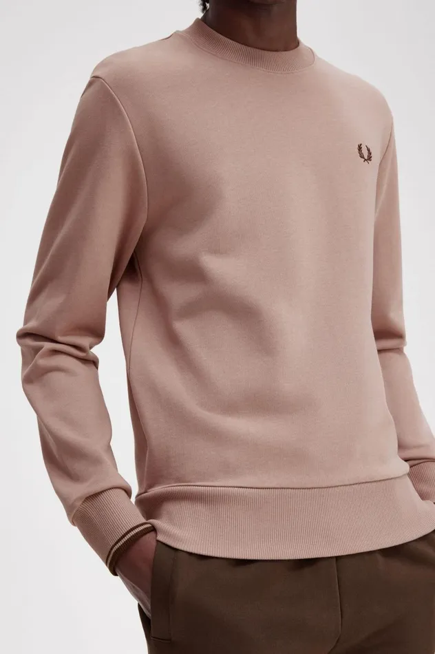 Men Crew Neck Sweatshirt Dark Pink Fred Perry Sweatshirts
