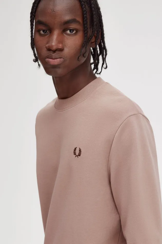 Men Crew Neck Sweatshirt Dark Pink Fred Perry Sweatshirts