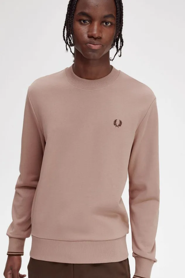 Men Crew Neck Sweatshirt Dark Pink Fred Perry Sweatshirts