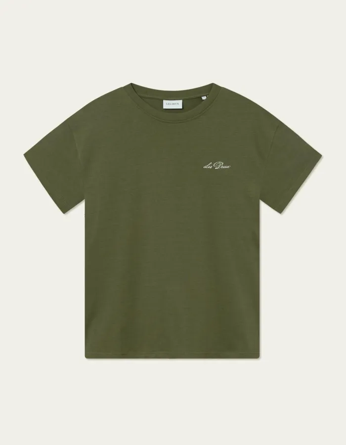 Men Crew TShirt 8211 Chive GreenLight Ivory Les Deux Tshirts