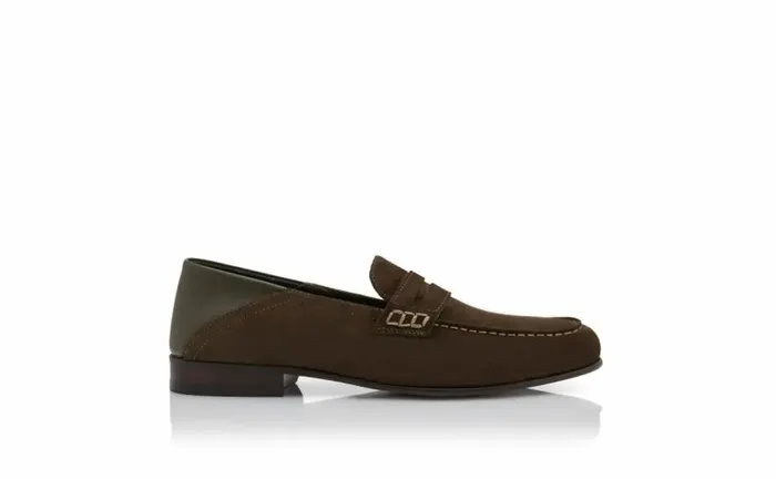 Men Dark Khaki Suede Penny Loafers Manolo Blahnik Loafers