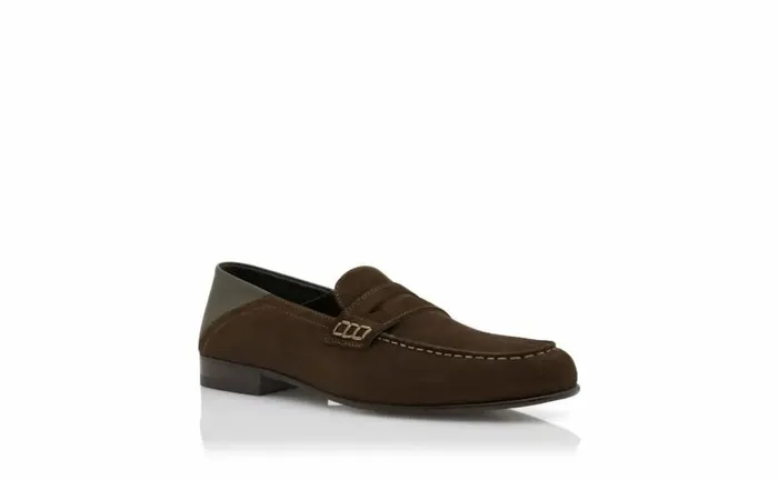 Men Dark Khaki Suede Penny Loafers Manolo Blahnik Loafers